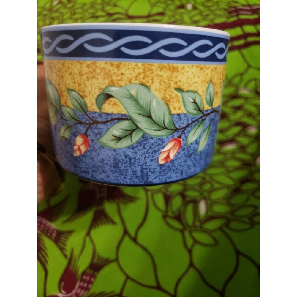 Vintage Blue and Yellow Floral Ceramic Coffee Mug Cup